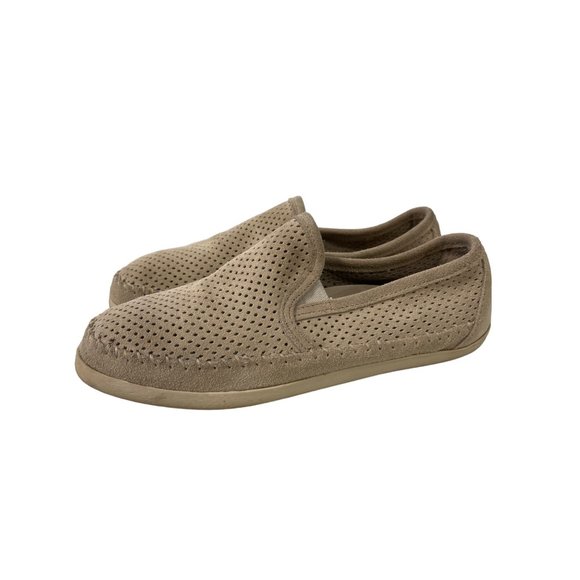 Minnetonka Pacific Perforated Slip-On Shoes Womens 10 Beige Suede Leather - Picture 3 of 8